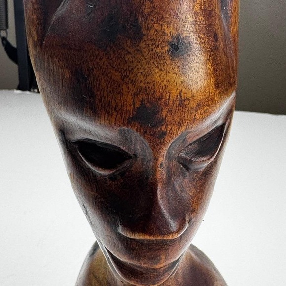 Other - Vintage Hand Carved Wooden Bust Elongated Head Tribal Style Sculpture 8.5 Inch
